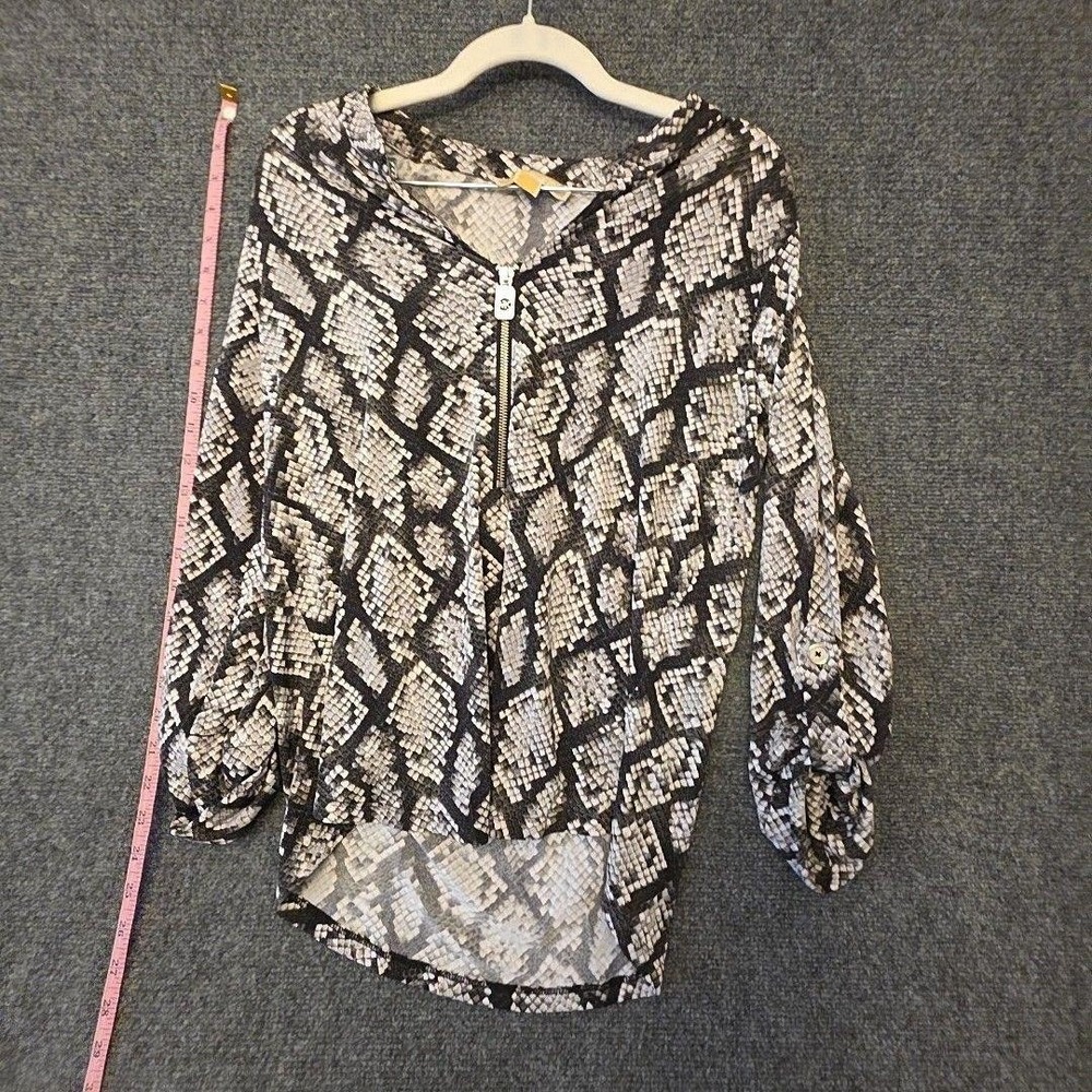 Michael Michael Kors Blouse Womens S Gray Snake Print 1/2 Zip Roll Tab Tunic Top